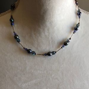 Silver toned blue and purple beads